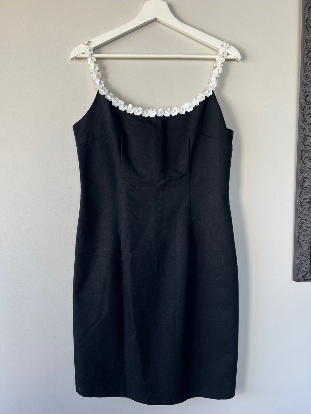 Trina Turk Black Mini Dress with Iridescent Floral Strap